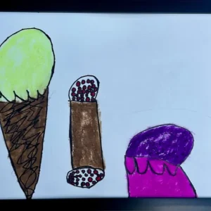 Painting of three different types of ice creams